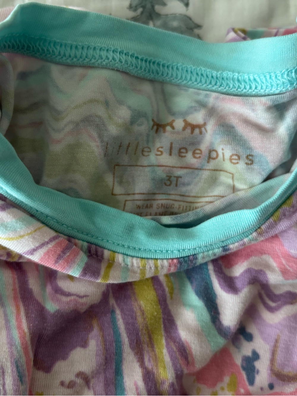 Little Sleepies Girls Multicolor Pastel Striped Pajama Set with Teal Trim